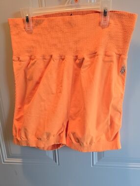 FP Movement by Free People Neon Coral Ribbed Waist Bike Shorts